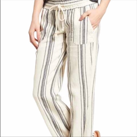 ROXY Oceanside Flare Striped Pants Size L Cotton Summer Surf Beach Vacation - Picture 3 of 16